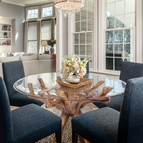 Union Rustic Glass Top Solid Wood Base Dining Table & Reviews | Wayfair